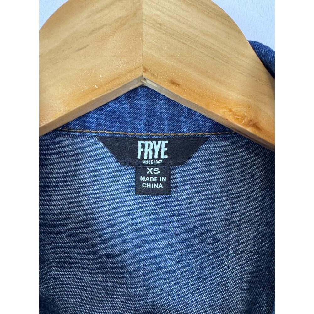 Frye Denim Shirt Dress Women XS Western Coastal Cowgirl Utility Mini Pockets - Picture 5 of 14